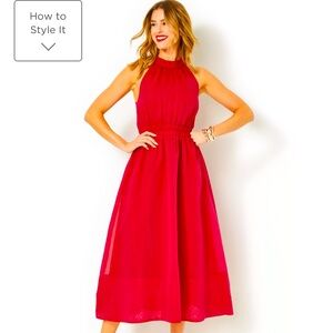 Lilly Pulitzer Vibrant Red Midi Dress Size 8.